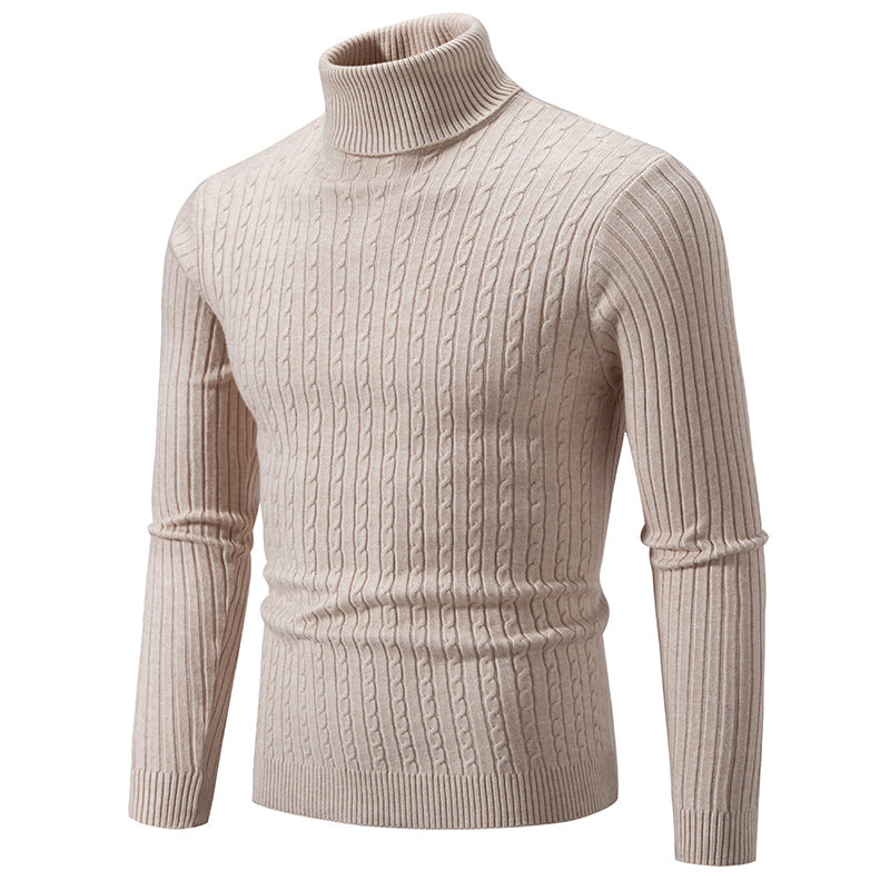 Men's High Neck Sweater in Beige, an elegant woolen turtleneck tops for winter outdoor wear