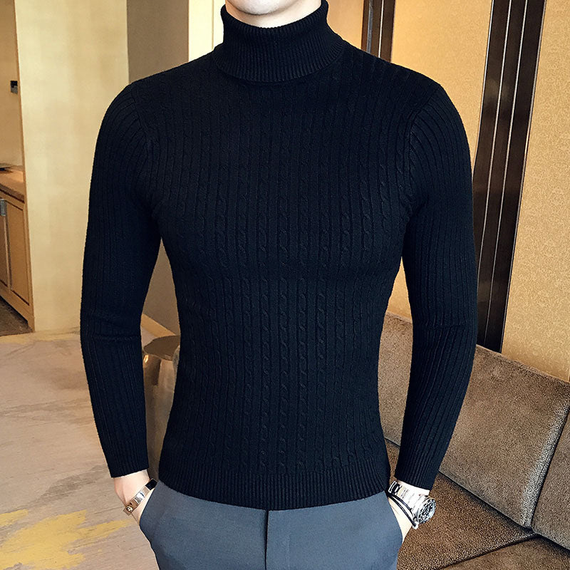 Elegant woolen turtleneck tops for men in black, ideal for casual winter outdoor wear and styling.