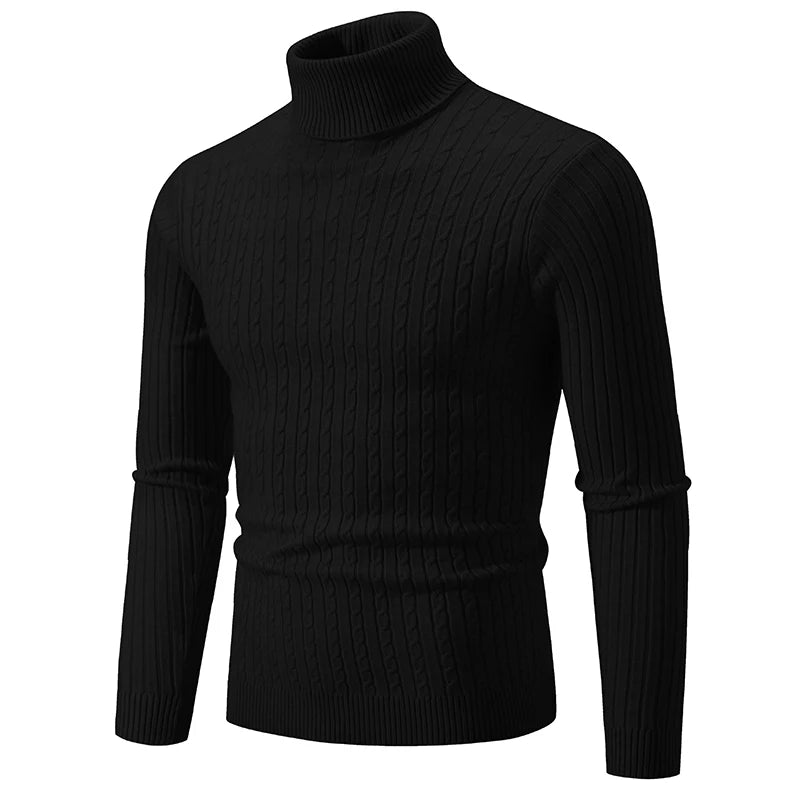 Elegant woolen turtleneck tops in black cable knit design, perfect for casual winter outings