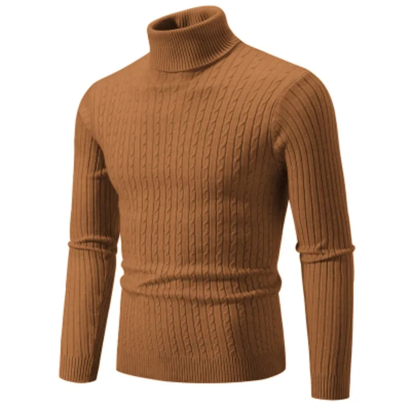 Stylish men's high neck sweater in caramel color, perfect elegant woolen turtleneck tops for winter wear