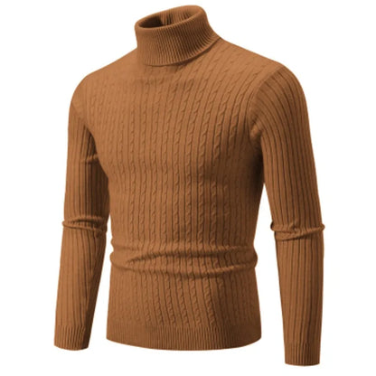 Stylish men's high neck sweater in caramel color, perfect elegant woolen turtleneck tops for winter wear