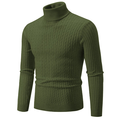 Elegant woolen turtleneck tops in green with ribbed knit design for casual winter styling