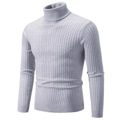 Men's elegant woolen turtleneck tops in light grey, knitted for warmth and casual style in winter outdoor wear