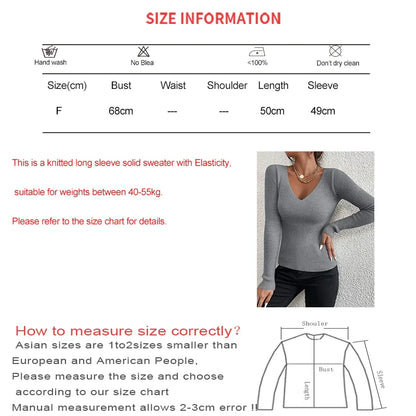 Women's Solid Rib Knit V-Neck Stripe Pullover Femme Casual Jersey Rib Knit V-Neck Top for everyday wear