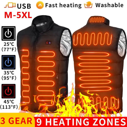9 Heated Vest Zones Electric Heated Jacket for camping with USB heating for warmth and comfort
