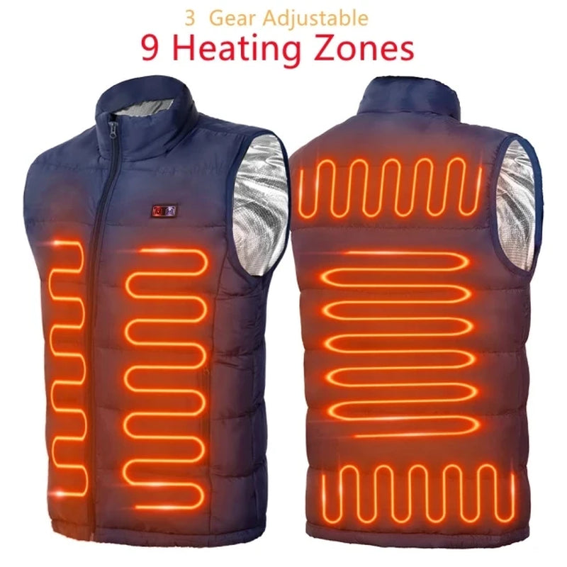 Men's Heated Vest for Camping with 9 Heating Zones and USB Heating for outdoor activities