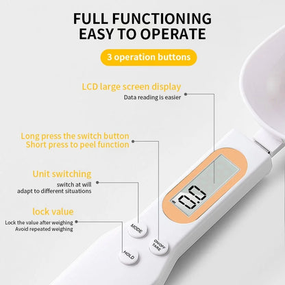 Mini electronic spoon scale with LCD screen and easy operation buttons for accurate food measuring