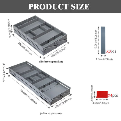 Expandable multi-tier storage trays for kitchen with collapsible design and multiple compartments for organization