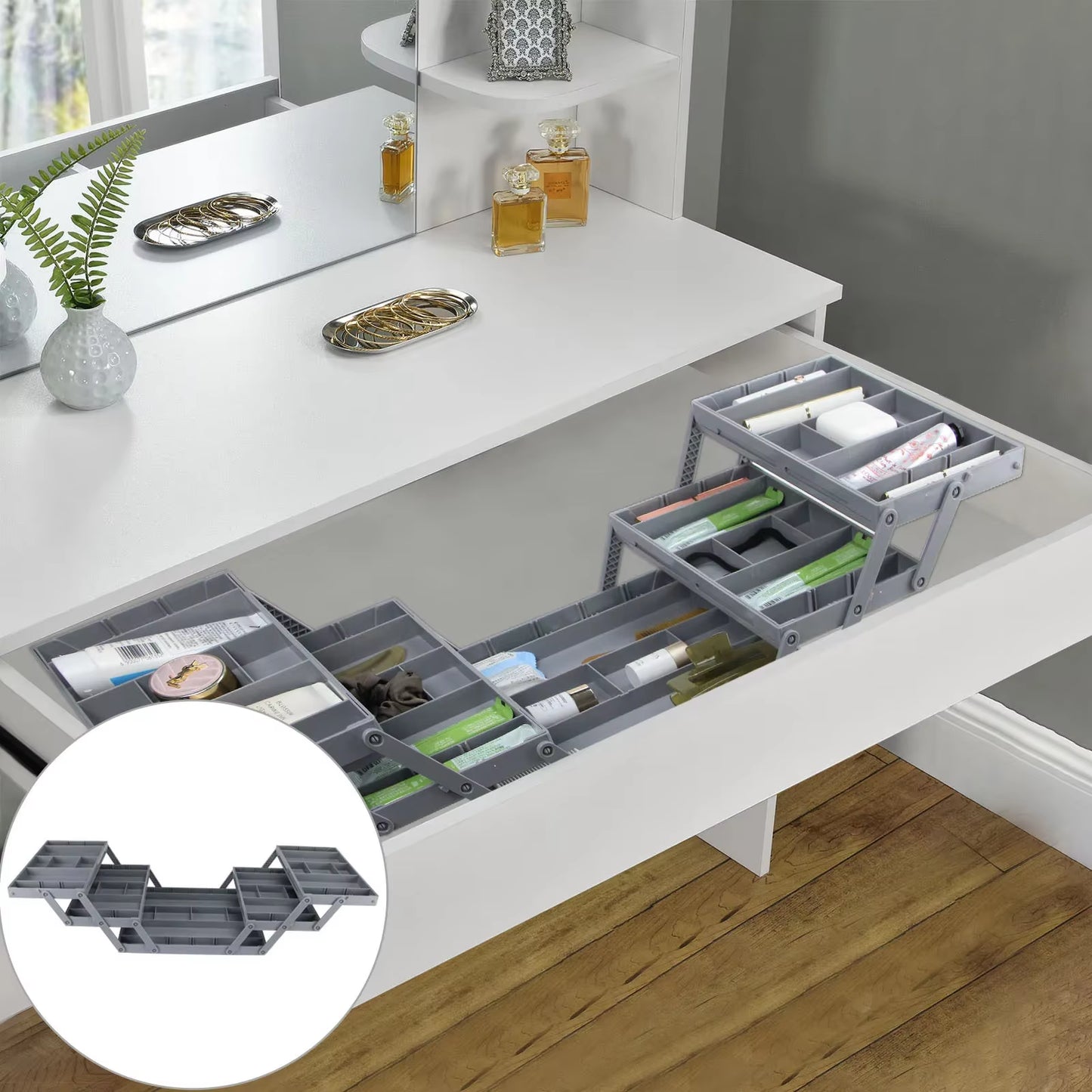VaultHaus multi-tier storage trays for kitchen and office with collapsible, expandable design for organization