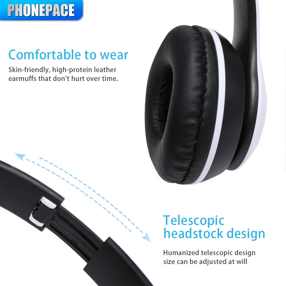 P47 wireless headphones with comfortable leather earmuffs and adjustable headband for optimal fit