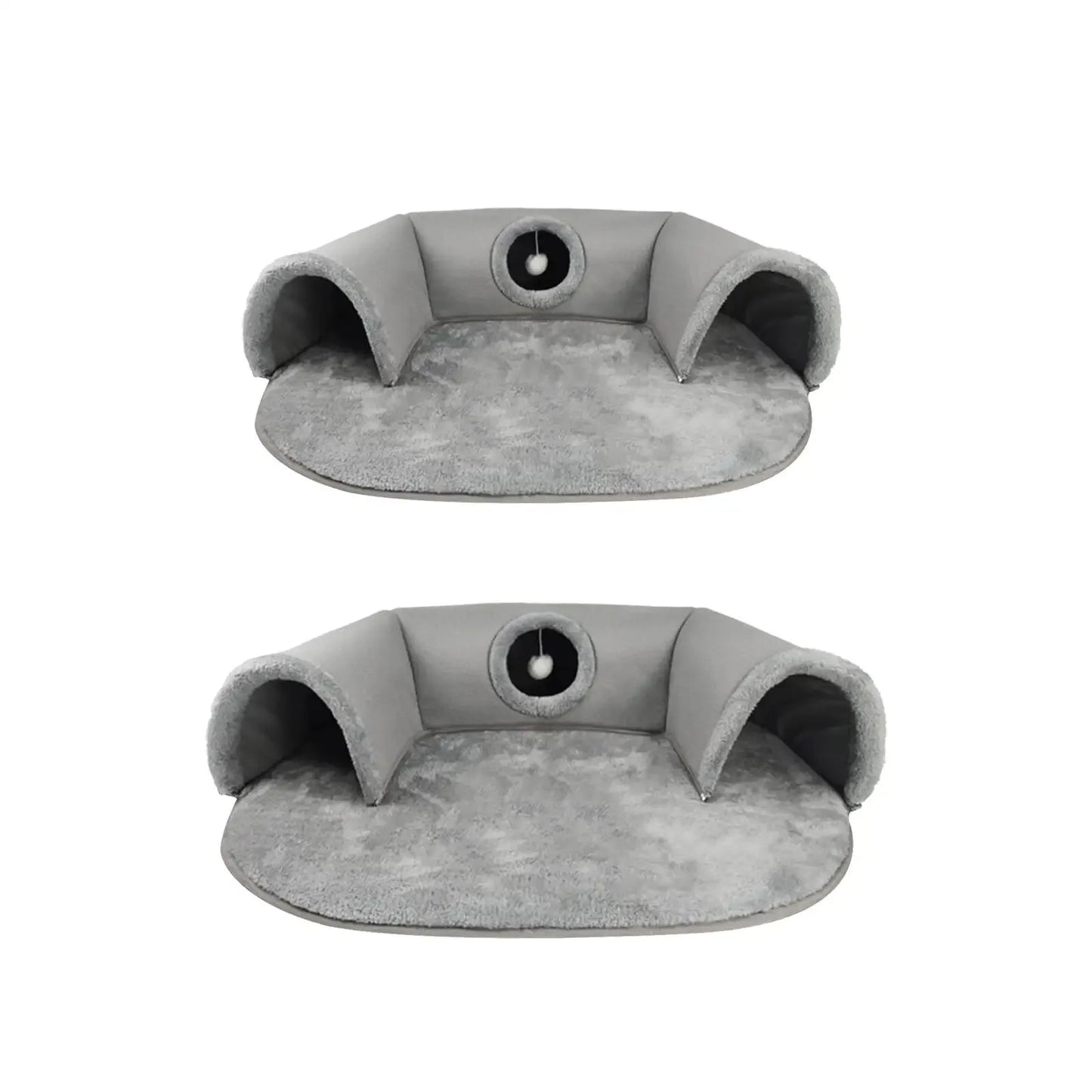 Cozy gray pet house for kittens with cushioned sides and plush mat for comfort