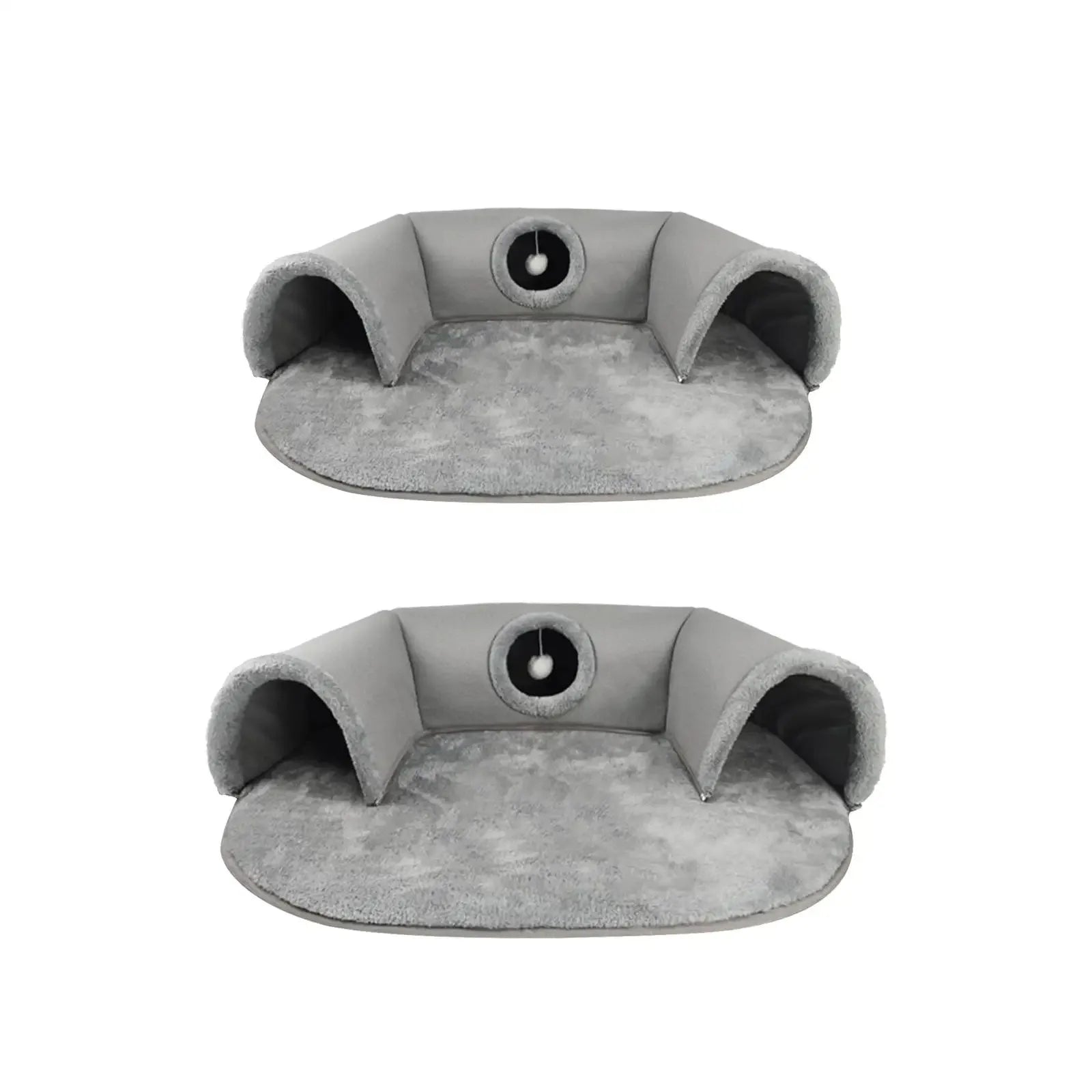 Cozy gray pet house for kittens with cushioned sides and plush mat for comfort