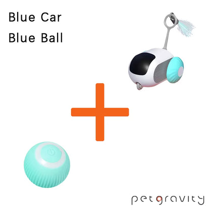 Smart moving Cat & Dog ball and blue car toy for interactive indoor play with pets