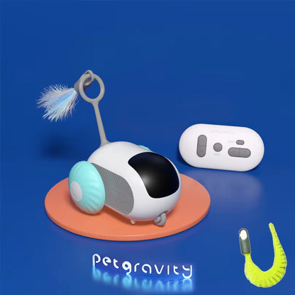 Smart moving Cat & Dog ball toy with remote control and feather attachment for indoor play