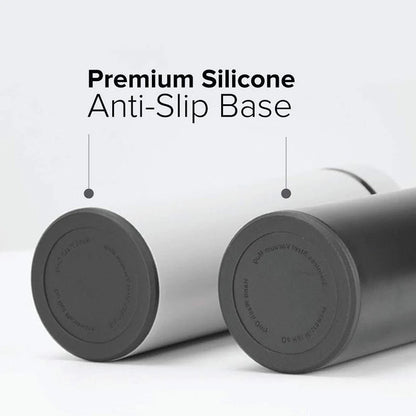Smart stainless steel water bottle with a premium silicone anti-slip base for stability and durability