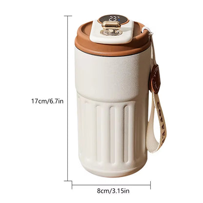 Smart thermos bottle with LED display featuring a stylish design and portable vacuum insulation for beverages