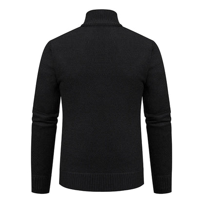 Back view of a solid color men's fleece sweater with a stand collar from VaultHaus, ideal for winter wear