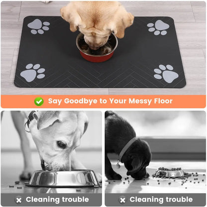 Waterproof pet placemat for dogs and cats with absorbent design and rubber backing for easy cleaning