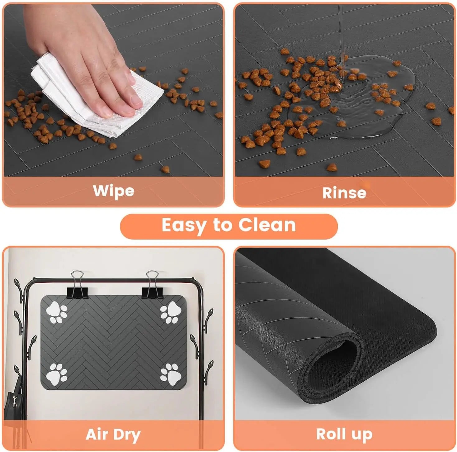 Easy to clean waterproof pet placemat for dogs and cats with absorbent surface and rubber backing