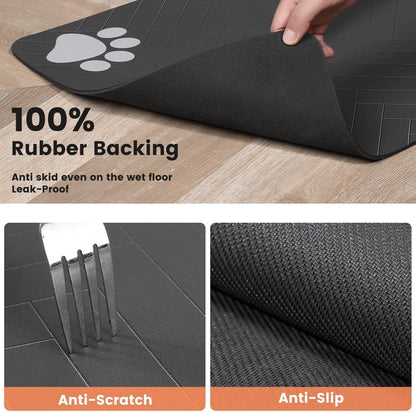 Waterproof pet placemat for dogs and cats with anti-slip rubber backing for food and water bowls