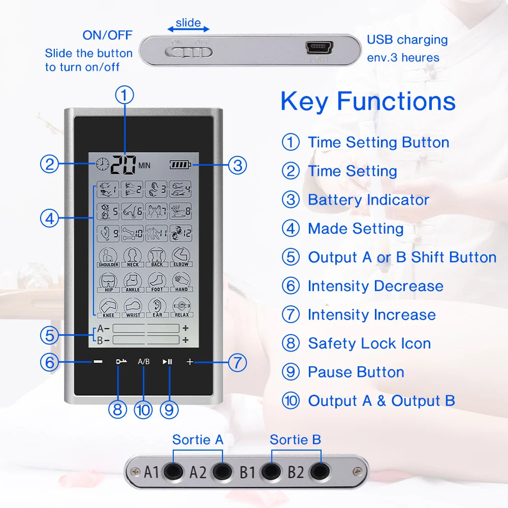 Control panel of VaultHaus 24 Modes EMS Electric Professional Muscle Stimulation Physiotherapy Body Massager