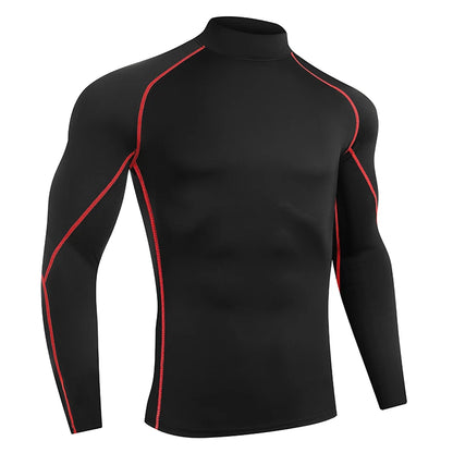 VaultHaus Compression Gym Shirt for Men in Black with Red Stitching for Enhanced Performance