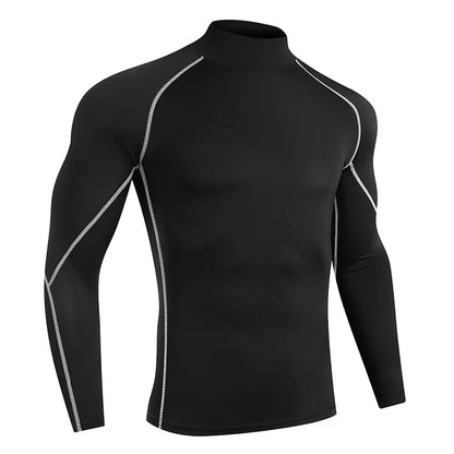 VaultHaus Compression Gym Shirt for Men in Black with Long Sleeves and Reflective Details