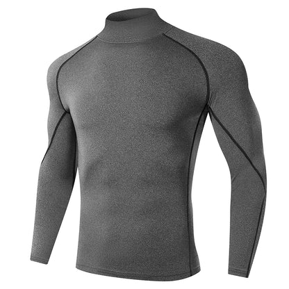 VaultHaus Compression Gym Shirt for Men in Gray with Long Sleeves and Stretch Fabric