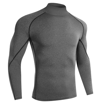 VaultHaus Compression Gym Shirt for Men in Gray with Long Sleeves and Stretch Fit