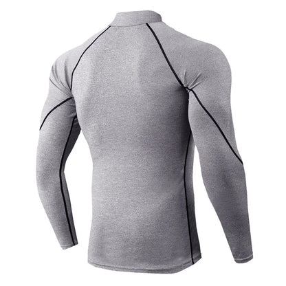 VaultHaus Compression Gym Shirt for Men in Gray with Long Sleeves and Stretch Fit Design