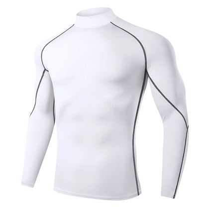 VaultHaus Compression Gym Shirt for Men in White with Long Sleeves and Stylish Stitching