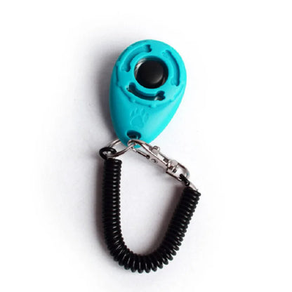 VaultHaus dog training clicker in blue with a coiled strap for effective pet training