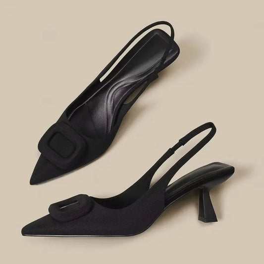 Elegant slingback shoes in black with pointed toe and supportive heel for stylish outings