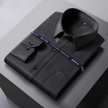 VaultHaus long sleeve anti-wrinkle office shirt in black, designed for professional settings