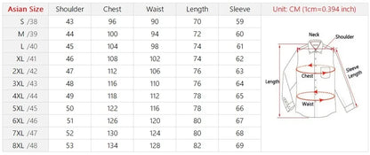 VaultHaus long sleeve anti-wrinkle office shirt size chart with measurements for a perfect fit