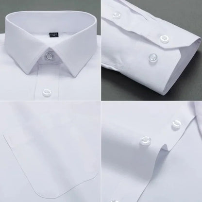 VaultHaus long sleeve anti-wrinkle office shirt in white with button details and a crisp collar