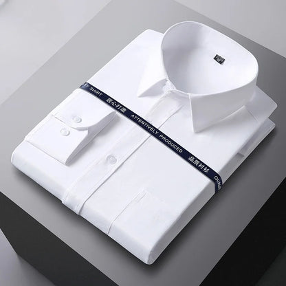 VaultHaus long sleeve anti-wrinkle office shirt neatly folded with a crisp white finish