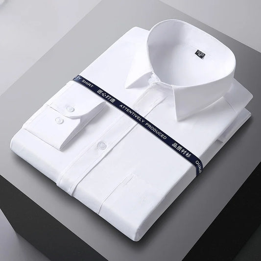 VaultHaus long sleeve anti-wrinkle office shirt neatly folded with a crisp white finish