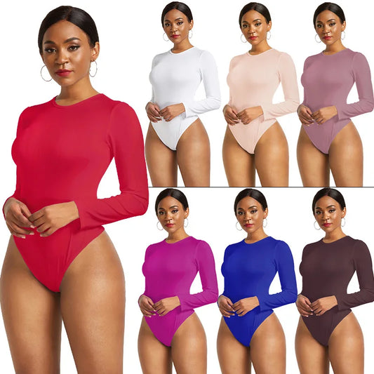 Collection of long sleeve casual bodysuit in various colors including red, white, and purple from VaultHaus.
