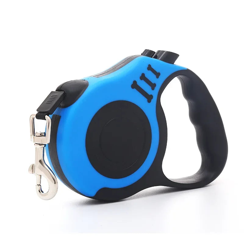 Retractable Dog Leash for All Breeds in blue with ergonomic handle for comfortable use