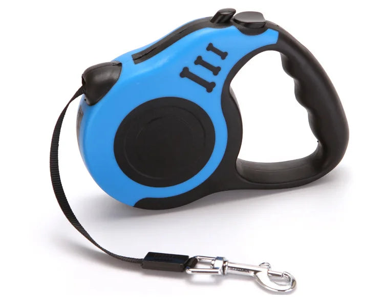 VaultHaus Retractable Dog Leash for All Breeds in blue and black design with ergonomic handle