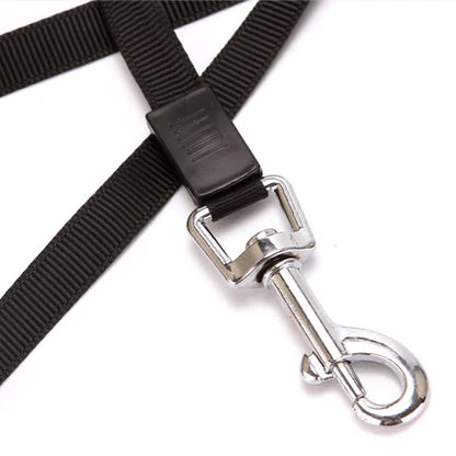 Close-up of VaultHaus Retractable Dog Leash for All Breeds featuring a durable metal clip and strong nylon strap