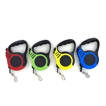 Retractable Dog Leash for All Breeds in Red, Green, Yellow, and Blue Colors with Easy Grip Handle