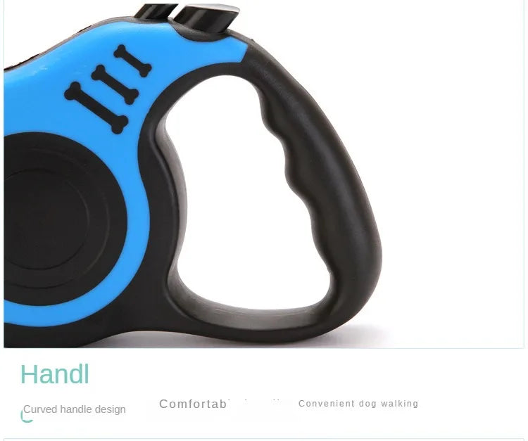 Close-up of a blue Retractable Dog Leash for All Breeds with a curved handle design for comfortable grip