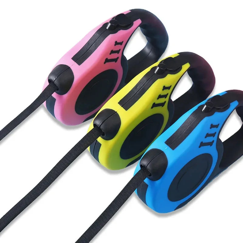 VaultHaus Retractable Dog Leash for All Breeds in Pink, Yellow, and Blue with Comfortable Grip