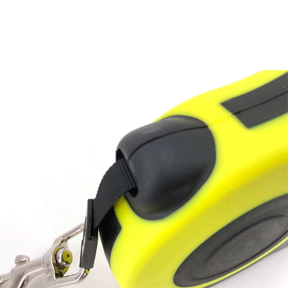 Bright yellow retractable dog leash for all breeds with ergonomic handle and durable clip
