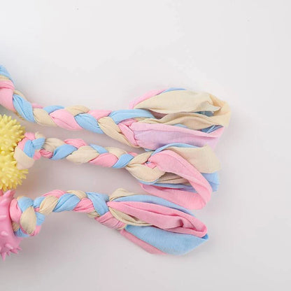 VaultHaus colorful small dog chew toys with braided fabric and squeaky rubber for playful pups