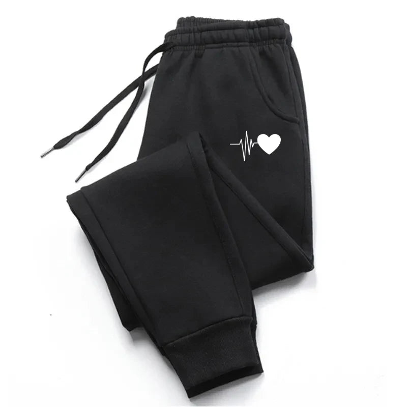 VaultHaus soft fitness sweatpants 2025 in black featuring a heart beat design on the leg