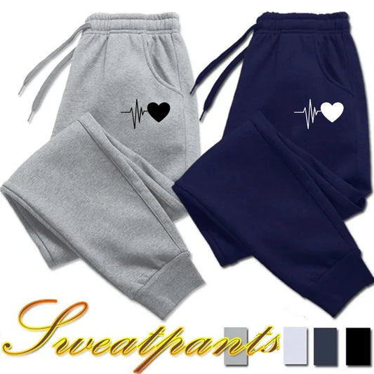 VaultHaus soft fitness sweatpants 2025 in gray and navy with heart and heartbeat design