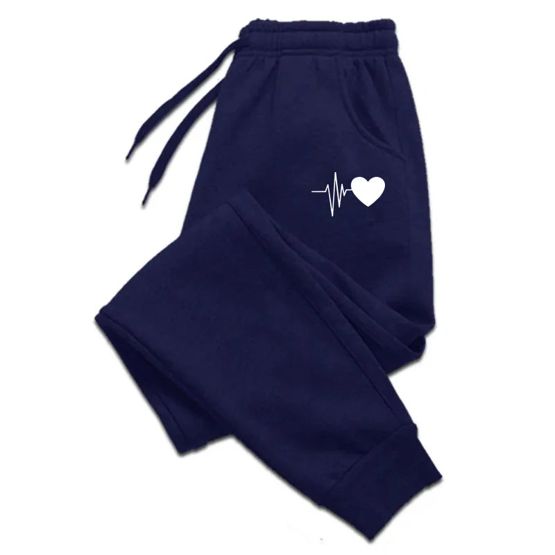 Navy VaultHaus soft fitness sweatpants 2025 with heartbeat graphic and elastic waistband for comfort